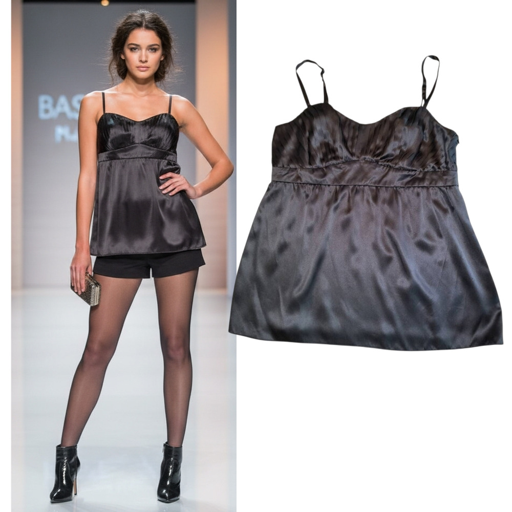 INC 100% Silk Babydoll Top Black Camisole Coquette Indie Sleaze Aesthetic Sz 10